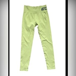 Echt Tights Women XL Green Ribbed Arise Comfort Gym Run‎ Activewear (0625)